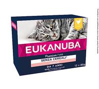 EUKANUBA Cibo umido per gatti senior, senza cereali - cibo umido premium con tanto pollo per gatti anziani, 12 x 85 g