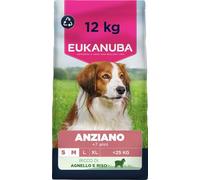 EUKANUBA Crocchette per cani anziani piccola/media, agnello e riso, 12 kg | Cibo secco premium per cani senior | Alimento facilmente digeribile | Con L-carnitina | Calcio per ossa e articolazioni