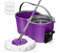 Eukue 2 in 1 Set di Mocio e Secchio, Rotomop con 3 Panni in Microfibra Riutilizzabili, Mocio e Secchio Centrifuga, Adatto per Piastrelle, Pavimenti in Laminato, Viola