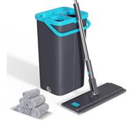 Eukue Lavapavimenti con funzione strizzatrice, set di mocio con secchio, secchio 2 in 1 con mocio, mocio per pulire i pavimenti con secchio, con 6 cuscinetti in microfibra, adatto per la pulizia di