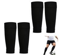 EULAPGOE 2 Paia Calzettoni da Calcio per Parastinchi, Calze Compressione Senza Piede Antiscivolo e Traspiranti, Calze Elastiche Sportive per Allenamento e Partita, Nero Taglia Unica Adulto