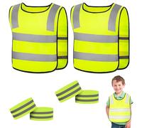 EULAPGOE Giubbotto di Sicurezza per Bambini,Gilet Fluorescente Bambino Giallo + Set Sicurezza 2 Pezzi + M Taglia + 35cm Polsini Regolabili + Alta visibilità