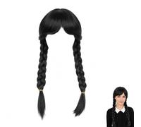 EULAPGOE Parrucca Lunga Nera Donna con Treccia, Mercoledì Famiglia, Halloween, Carnevale, Versatile, Misura Universale, Facile da Indossare, Alta Qualità, Seta Naturale, Lisci