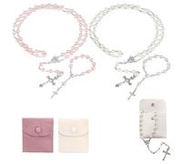EULAPGOE Rosario cattolico Papa Francesco Set 2 collane 2 bracciali per Comunione Battesimo Matrimonio Regalo Donna Uomo Rosa Bianco 50cm