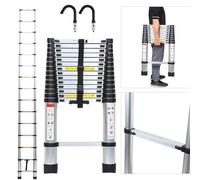 Eulenke 4,4m scala alluminio - scala telescopica con ganci rimovibili - scaletta pieghevole portata 150 kg - antiscivolo scala allungabile per casa, soffitta, giardino - Scala Retrattile argenteo