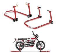 Eulenke Cavalletto di montaggio posteriore e anteriore con adattatore, scorrimento sicuro e stabile, supporto per moto fino a 300 kg, martinetto di montaggio regolabile in larghezza, rosso