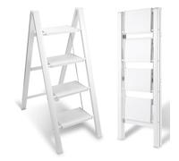 Eulenke Scala pieghevole in alluminio, 4 gradini, leggera, pieghevole, antiscivolo, con sicurezza pieghevole, per casa, cucina, portata fino a 150 kg, bianco