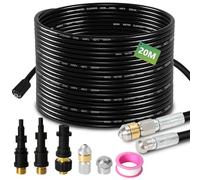 Eulenke Tubo per la pulizia dei tubi, 20 m, 2 ugelli rigidi e rotanti, 3 adattatori compatibili con Kärcher K2 - K7, LAVOR, Parkside, Bosch, set di pulizia dei tubi per WC, grondaie