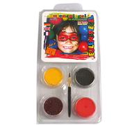 Eulenspiegel 204405 - Set di motivi Jester, 4 colori, 1 pennello, 1 istruzioni, set per il trucco, carnevale, festa a tema