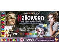 Eulenspiegel 212301 - Palette trucco Halloween, 9 colori trucco acquoso professionale, capsule di sangue, sangue finto, cera effetto speciale, 3 spugne, pennello, spatola