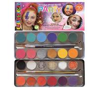 Eulenspiegel 224212 - Palette trucco Party, 24 colori, 3 pennelli, set trucco vegano, trucco per bambini, carnevale [In esclusiva su Amazon]