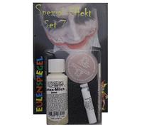 Eulenspiegel 406076 - Set 7 effetti speciali, 1 latte di lattice, 1 cera ad effetto, 1 mastice sensibile, 1 spugna per barba e 1 spatola, set per trucco, Halloween