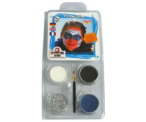 Eulenspiegel - Set di trucco a tema Venezia, 4 colori | Con 3 colori per il trucco, 1 glitter, pennello e istruzioni, per circa 30 maschere, per Carnevale e feste a tema