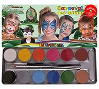 Eulenspiegel 212226 - Palette in metallo Carnival of the Animals, 12 colori professionali per il trucco acquatico, 2 pennelli professionali, 3 spugnette