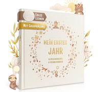EULENTALER® Album per neonati Il mio primo anno Boho I disegnato da educatori, libro di lino di alta qualità con stampa a colori e oro, dipinta a mano, illustrazioni dolci, 21 x 21 cm, diario per
