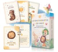 EULENTALER® Biglietti di affermazione per bambini, disegnati da educatori, 44 biglietti per la consapevolezza di sé, coraggio e gioia di vivere, con esercizi e libro esplicativo