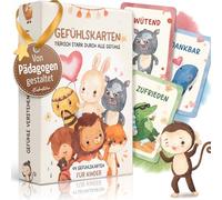 EULENTALER® Carte emozioni per bambini, progettate da educatori, 44 carte emozioni con spiegazioni adatte ai bambini e preziose domande di conversazione, dipinti a mano, simpatici animali per bambini