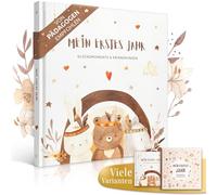 EULENTALER Il diario originale Boho I progettato da educatori, con simpatici animali della foresta e carta robusta, molto spazio per foto, album per neonati il mio primo anno, regalo per nascita e