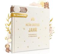 EULENTALER L'album per bambini il mio primo anno "BOHO" I progettato da educatori, con graziose illustrazioni dipinte a mano, vera copertina in lino + goffratura dorata, diario per bambini e ragazze