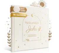 EULENTALER L'album per bambini il mio primo anno "SCANDI", progettato da educatori, con graziose illustrazioni dipinte a mano, copertina in vera tela + goffratura dorata, diario per bambini e ragazze