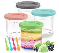 Euleryoo 4 Pezzi Contenitori per Gelato per Ninja Creami, Tazza di pinte per gelato, Vaschette per Gelato con Coperchi y 4 cucchiai, per ninja creami pinte NC301 NC300 NC299 Series Ice Cream Maker