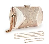 Eulihent Pochette Oro da Sera Clutch Donna Pochette Dorata Cerimonia con 2 Catena, Elegante Borsa da Sera con Nappa da sposa Borsa Tracolla Piccola Borsetta per Feste di Matrimonio (Champagne)