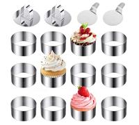 Eulihent Set di 12 anelli da cucina da 8 cm, in acciaio inox, stampi per mousse con pressa per alimenti e spatola, anelli rotondi per torte, forno e lavastoviglie, per crumpet, uova, pasticceria