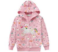 EULLA, Felpa con cappuccio a maniche lunghe per bambini/ragazzini, con cerniera, motivo unicorno, in cotone, taglie: 92, 98, 104, 110, 116, 122, 98