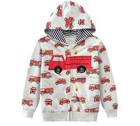 Eulla - Felpa con cappuccio e zip per bambini/ragazzini, con cappuccio dinosauro, a maniche lunghe, in cotone, motivo: escavatore, con cerniera, taglie: 92, 98, 104, 110, 116, 122, 116