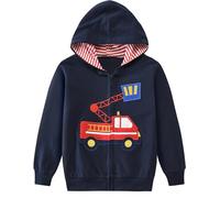 Eulla - Felpa con cappuccio e Zip per bambini/ragazzini, con stampa dinosauro, maniche lunghe, in cotone, con escavatore, taglie: 92, 98, 104, 110, 116, 122, 116