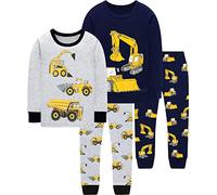 EULLA Pigiama a maniche lunghe per bambini e ragazzi, in cotone, pigiama invernale con dinosauro, escavatore, trattore, spaziale, pianeta, auto, treno, biancheria da notte in due pezzi, 1-7 anni, 92