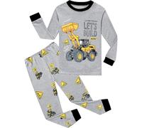 EULLA - Pigiama per bambini a maniche lunghe in cotone, motivo: auto dei pompieri, dinosauro, escavatore, trattore, treno, set di biancheria da notte a due pezzi, 1-7 anni, taglie: 92, 98, 104, 110