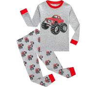 EULLA - Pigiama per bambini a maniche lunghe in cotone, motivo: auto dei pompieri, dinosauro, escavatore, trattore, treno, set di biancheria da notte a due pezzi, 1-7 anni, taglie: 92, 98, 104, 110