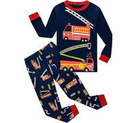 EULLA - Pigiama per bambini a maniche lunghe in cotone, motivo: auto dei vigili del fuoco, dinosauro, escavatore, trattore, treno, biancheria da notte a due pezzi, 1-7 anni, taglie: 92, 98, 104, 110