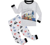 EULLA - Pigiama per bambini a maniche lunghe in cotone, motivo: camion dei pompieri, dinosauro, escavatore, trattore, treno, biancheria da notte a due pezzi, 1-7 anni, taglie: 92, 98, 104, 110, 116