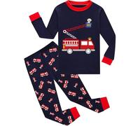 EULLA - Pigiama per bambini a maniche lunghe in cotone, motivo: camion dei pompieri, dinosauro, escavatore, trattore, treno, biancheria da notte a due pezzi, 1-7 anni, taglie: 92, 98, 104, 110, 116