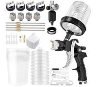 EUMAYES HVLP Pistola Verniciatura Professionale, Pistola a Spruzzo per Verniciare con Ugelli da 1,4/1,7/2,0/2,5 mm e Regolatore di Pressione dell'Aria, Tazze da 600ml e Accessori per Pistola a Spruzzo