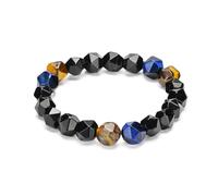 EUMENIDES Bracciale elastico in ossidiana e occhio di tigre, con cristalli a forma di diamante, 8/10 mm, 7,8 pollici, unisex, 10MM(7.9IN), Pietra Metallo, Ametista ossidiana occhio di tigre