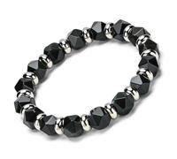 EUMENIDES Bracciale elastico in ossidiana e occhio di tigre, con cristalli a forma di diamante, 8/10 mm, 7,8 pollici, unisex, 10MM(7.9IN), Pietra Metallo, Ametista ossidiana occhio di tigre