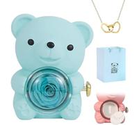 Eunmsi Collana con cuore inciso con scatola regalo con vera rosa orso, regalo per donne, set regalo con rose conservate, scatola portagioie con orsetto ribaltabile con fiori di rosa eterna, regalo da