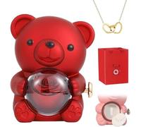 Eunmsi Collana con cuore inciso con scatola regalo con vera rosa orso, regalo per donne, set regalo con rose conservate, scatola portagioie con orsetto ribaltabile, regalo da donna (rosso)