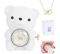 Eunmsi Collana con cuore inciso con scatola regalo con vera rosa orso, regalo per donne, set regalo con rose conservate, scatola portagioie con orsetto ribaltabile, regalo da donna (bianco)