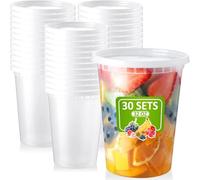 Eupako Set di 30 contenitori per alimenti con coperchio, adatti al microonde e al congelatore, contenitori in plastica con coperchio, contenitori per zuppa di melma durante la notte