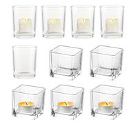 eupdd 10 Pezzi Portacandele Vetro: Vasetti Vetro per Candele Rotondo e Quadrato, per Matrimonio, Compleanno, Natale, Halloween, Portacandele Votive, Bicchieri per Candela
