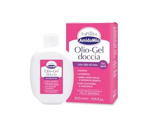 Euphidra - AmidoMio Olio-Gel Doccia, Detergente Idratante con Olio di Riso e Mandorle, Deterge e Idrata in Profondità la Pelle, Formula Delicata, Senza SLES, 200 ml