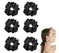 Eupneicu Scrunchies per Capelli Seta [ 6 Pezzi ], Elastici Capelli Seta Donna, Elastico Per Capelli, Elastici per Capelli Donne e Silk Scrunchies Fascia a Coda di Cavallo [Nero]