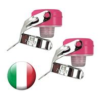 Euposia - Made in Italy - Set 2 Pezzi - Stopper Universale Vino & Champagne con BLOCKWAF System Fino a 6 ATM. - in Acciaio Cromato - Modello 1920 Rosa (Fuchsia) con Aletta Inox -