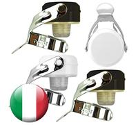 Euposia - Made in Italy - Set 4 Pezzi - Stopper Universale Vino & Champagne con BLOCKWAF System fino a 6 Atm. - In Acciaio Cromato - Modello 1920 COLOR con Aletta INOX - (B & W)