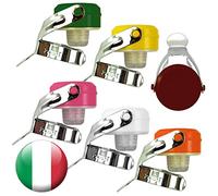 Euposia - Made in Italy - Set 6 Pezzi - Stopper Universale Vino & Champagne con BLOCKWAF System fino a 6 Atm. - In Acciaio Cromato - Modello 1920 COLOR con Aletta INOX - (Rainbow)