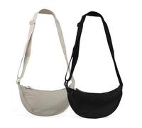 EUPSIIU 2 Pezzi Borsa a Tracolla da Donna a Mezza Luna, Nylon Crossbody Bag, Borsa a Spalla Con Tracolla Regolabile, Borsetta a Mano Con Catena (Nero, Bianco)